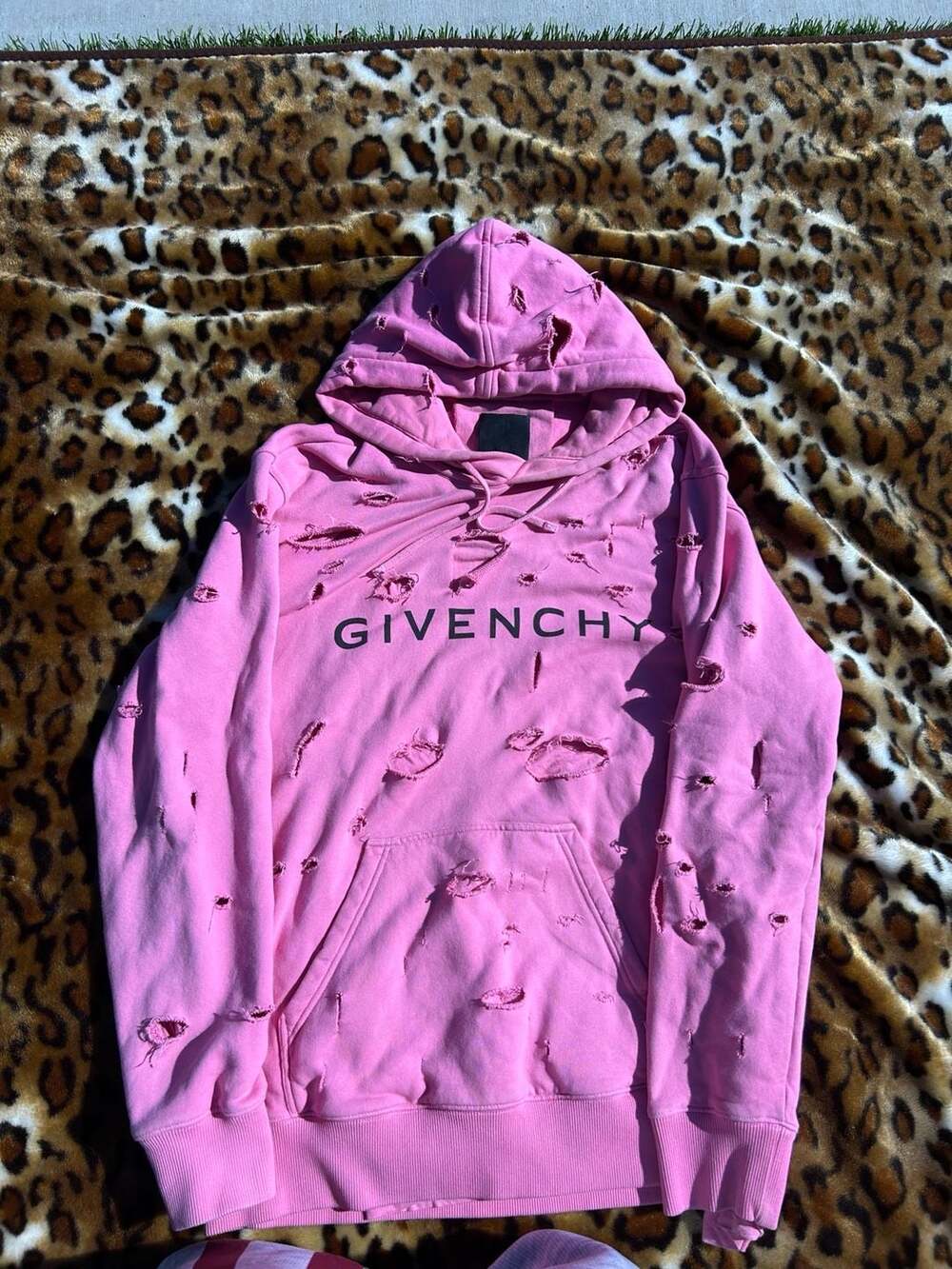 Authentic Givenchy Pink Destroyed Distressed Logo Hoodie Archive Designer M